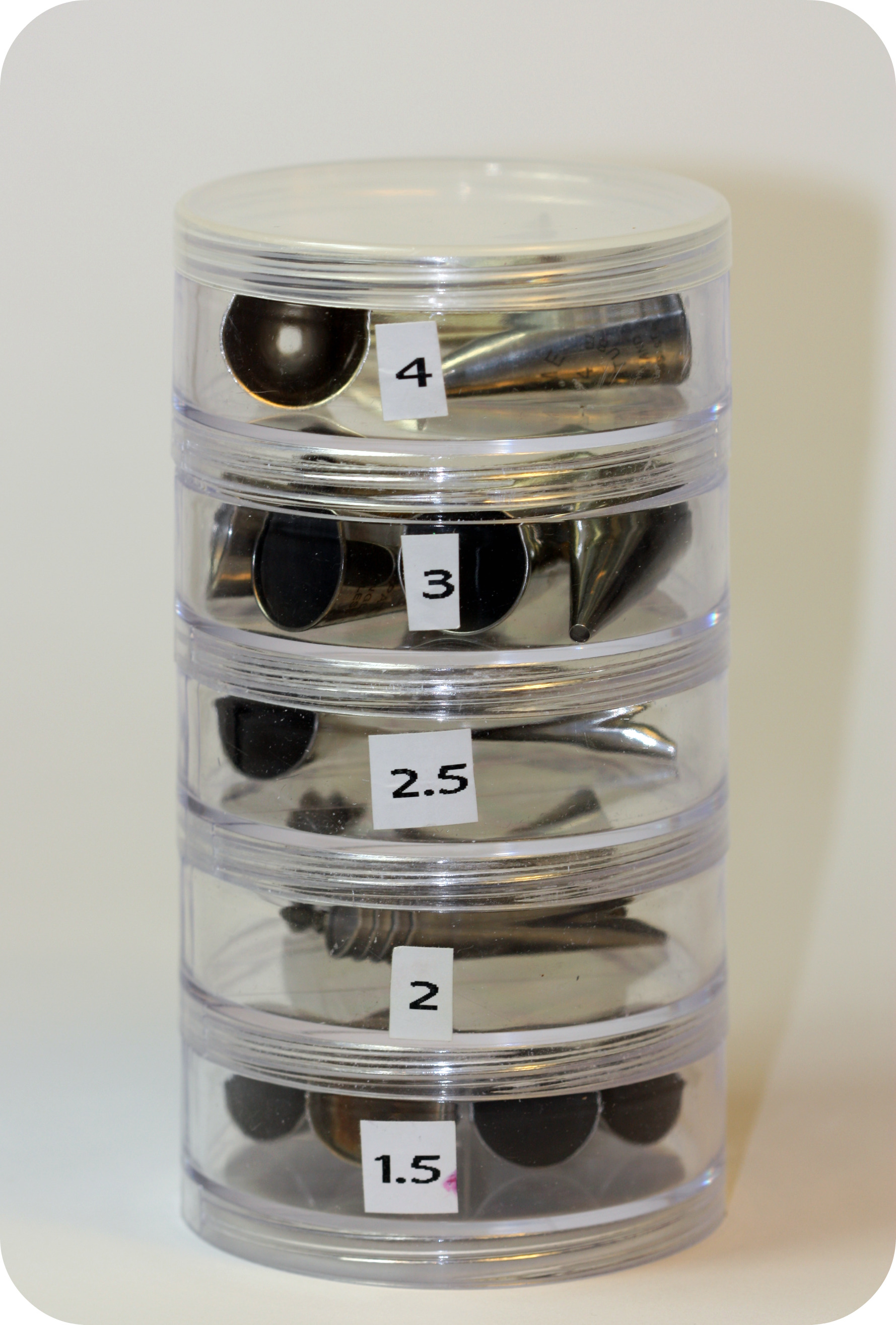cylinder storage container for piping tips bead container