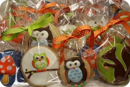 decorated autumn cookies in bags